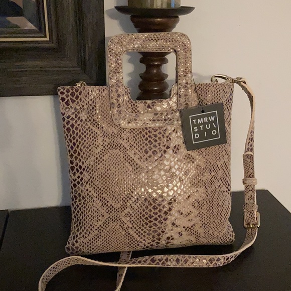 TMRW STUDIO Snakeskin Embossed Foldover Clutch - Picture 2 of 6